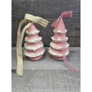 Vintage Pink Ceramic Christmas Trees 5" – Set of 2 Handmade Cottagecore #32
